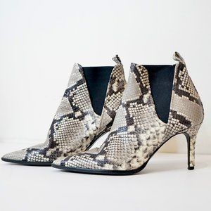 Zara Snakeskin Print Leather Ankle Boots, Gray, Size 37